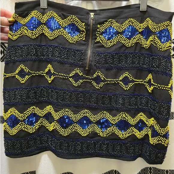 Forever 21 black beaded sequin embellished mini skirt large - Picture 7 of 10